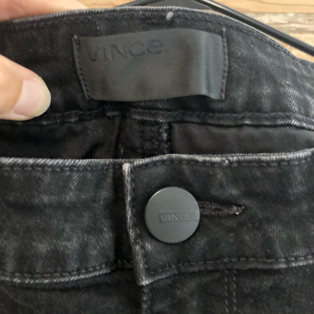 Vince black jeans with cool knee pad / zip detail